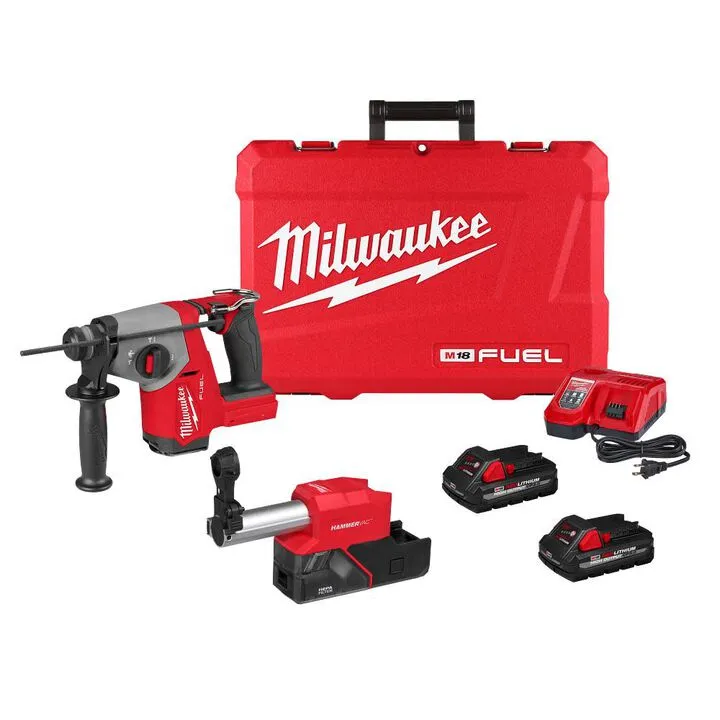 Milwaukee M18 FUEL 5/8 Inch SDS Plus Rotary Hammer with Integrated Dust Extractor Kit