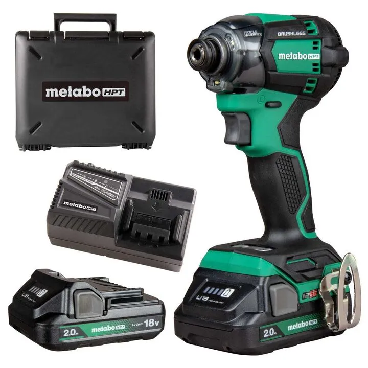 Metabo HPT 18V Cordless Triple Hammer Impact Driver Kit with 2Ah Batteries