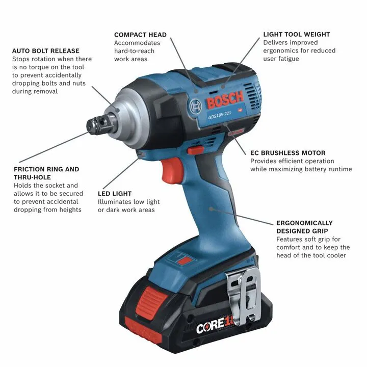 Bosch 18V EC Brushless 1/2in Impact Wrench Kit with Smart Control 1