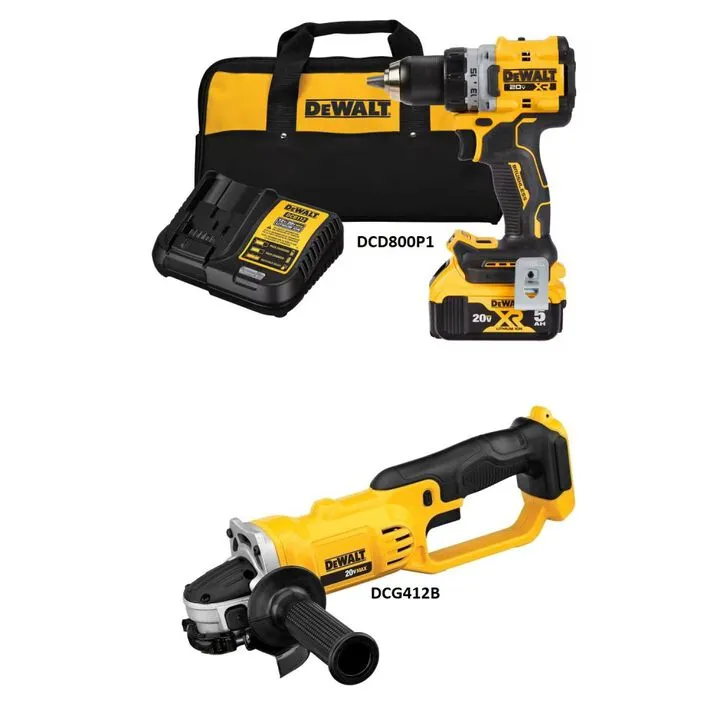 DEWALT 20V MAX Cordless Drill/Driver and 4.5-5 Inch Grinder Professional Combo Kit 1