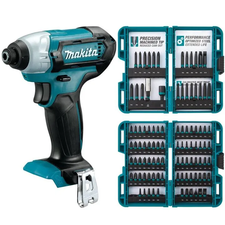 Makita 12V CXT Cordless Impact Driver (Tool Only) & ImpactX 100-Piece Professional Bit Set Bundle