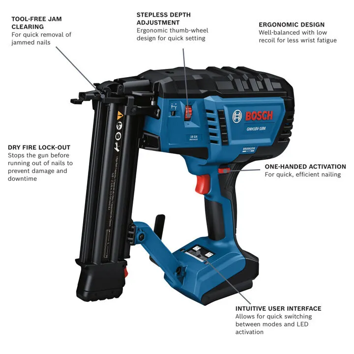 Bosch 18V Brushless 18 Gauge Brad Nailer (Bare Tool) - Professional Precision Series 1