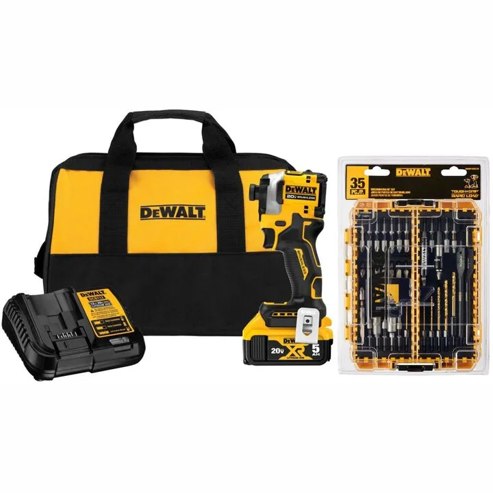 DEWALT 20V MAX Atomic Impact Driver 5Ah Kit & Rapid Load Accessory Set With Toughcase+