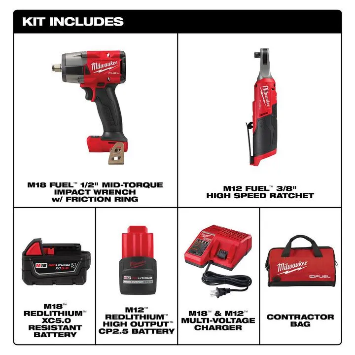 Milwaukee M18 FUEL & M12 FUEL 2-Tool Combo Kit - Professional Performance Set 1