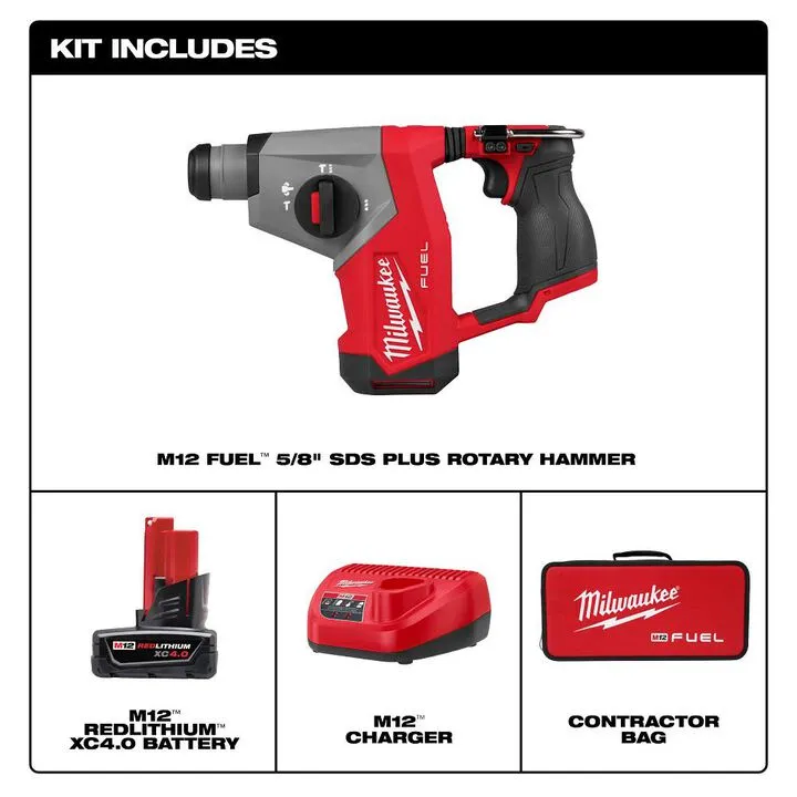 Milwaukee M12 FUEL 5/8 Inch SDS Plus Rotary Hammer Kit - High-Performance Cordless Drilling 3