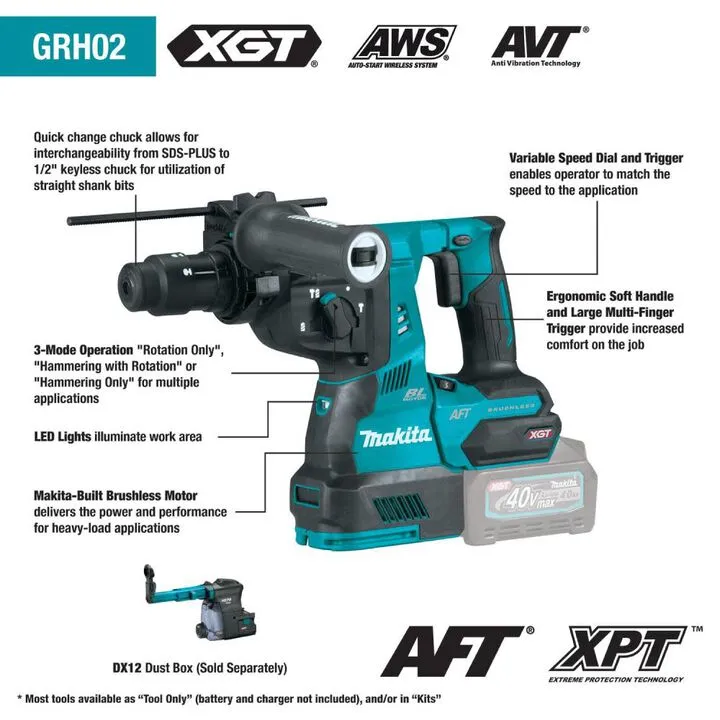 Makita 40V max XGT Brushless 1-1/8in AVT Rotary Hammer (Bare Tool) 2