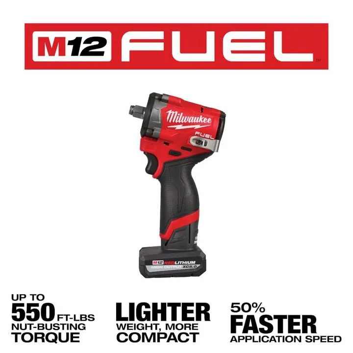Milwaukee M12 FUEL Stubby 1/2 Inch Impact Wrench Kit - Professional Compact Power 2