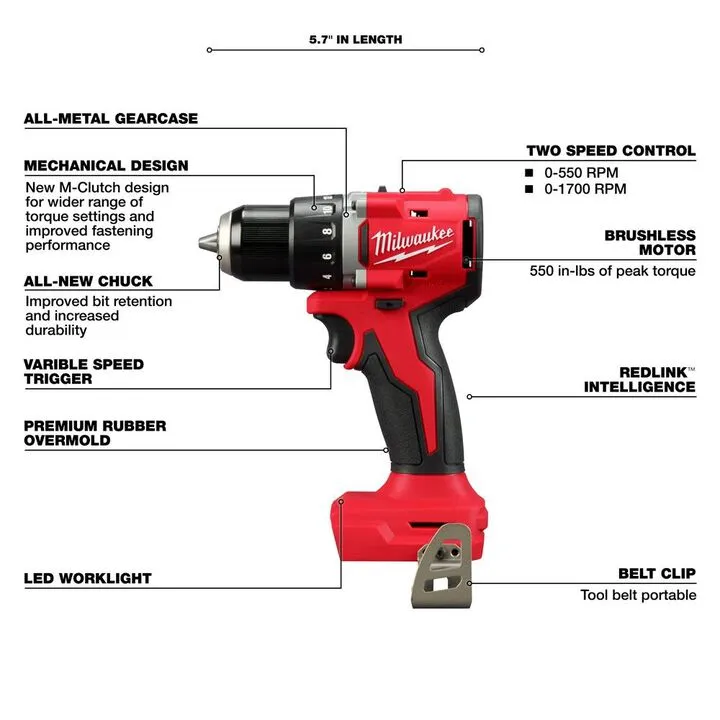 Milwaukee M18 Compact Brushless 1/2 Inch Drill/Driver (Bare Tool) - Certified Reconditioned 3