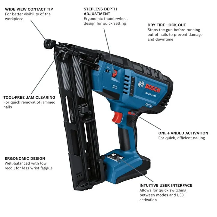 Bosch 18V Brushless 15 Gauge Angled Finish Nailer (Bare Tool) 1