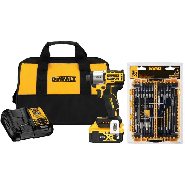 DEWALT 20V MAX XR Impact Driver Kit & Rapid Load Accessory Set with Toughcase+ Bundle