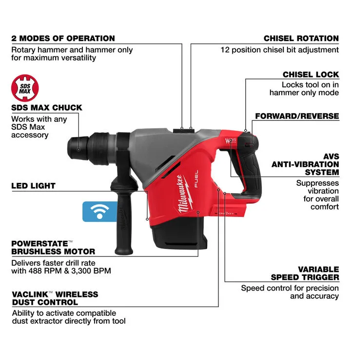 Milwaukee M18 FUEL 1-9/16 Inch SDS Max Rotary Hammer with ONE-KEY (Bare Tool) 1