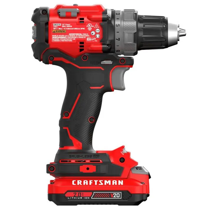 CRAFTSMAN V20 Brushless RP 1/2 Inch Drill/Driver Kit with 2.0Ah Batteries & Charger 3