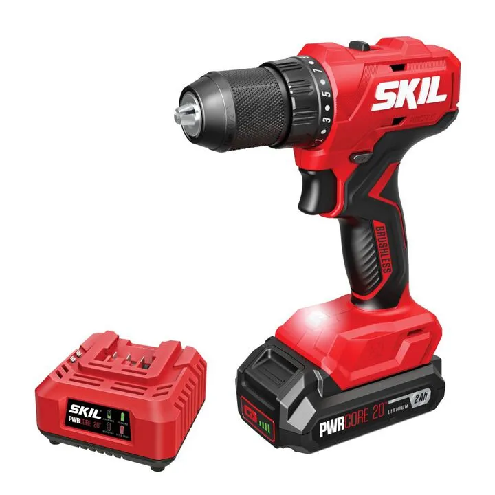 SKIL PWR CORE 20 Brushless 20V 1/2 Inch Drill Driver Kit - High-Performance Professional Edition