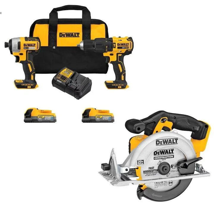 DEWALT 20V MAX 2-Tool Combo Kit and 20V MAX 6-1/2 Inch Circular Saw Bundle