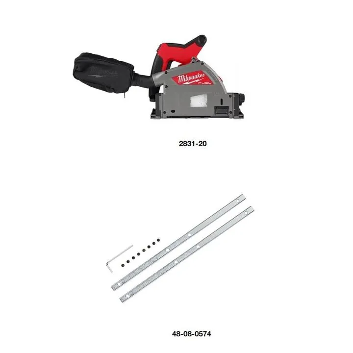Milwaukee M18 Fuel 6-1/2 Inch Plunge Track Saw (Bare Tool) with Precision Guide Rail Connector Bundle 1