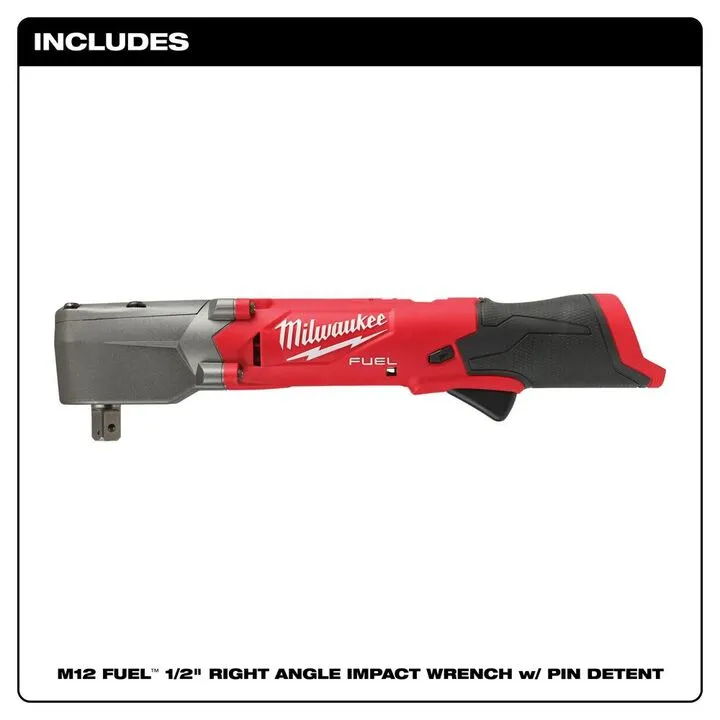 Milwaukee M12 FUEL 1/2 Inch Right Angle Impact Wrench with Pin Detent & Protective Boot Bundle 1