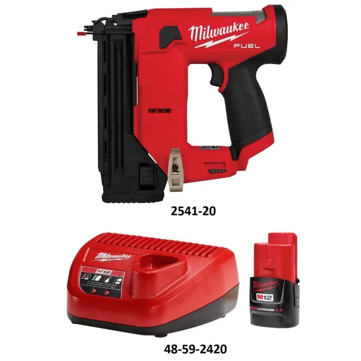 Milwaukee M12 FUEL 18 Gauge Compact Brad Nailer and 2.0 Starter Kit Bundle 1