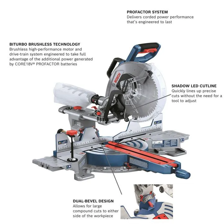 Bosch PROFACTOR 18V Surgeon 12in Dual Bevel Slide Miter Saw (Bare Tool) 2
