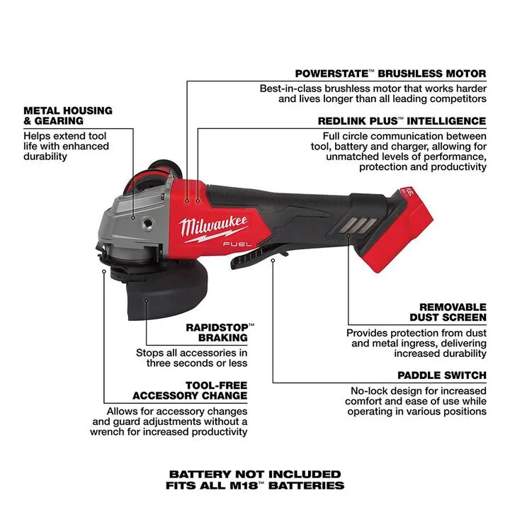 Milwaukee M18 FUEL 1/2 Inch Hammer Drill, 1/4 Inch Impact Driver & 4-1/2 Inch / 5 Inch Grinder Combo Kit 1