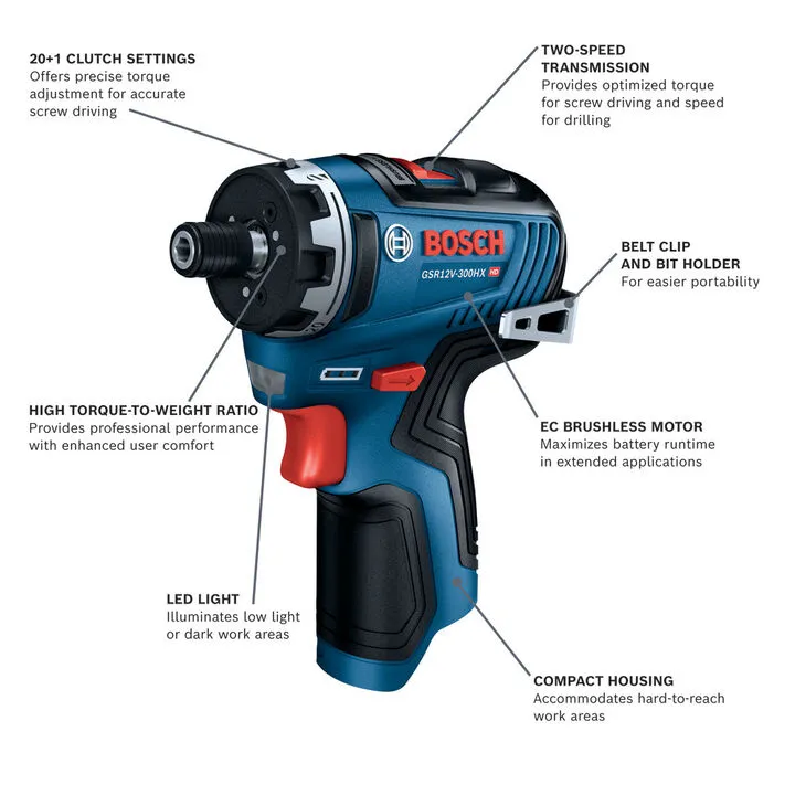 Bosch 12V Max Brushless 1/4 Inch Hex Screwdriver (Bare Tool) 1