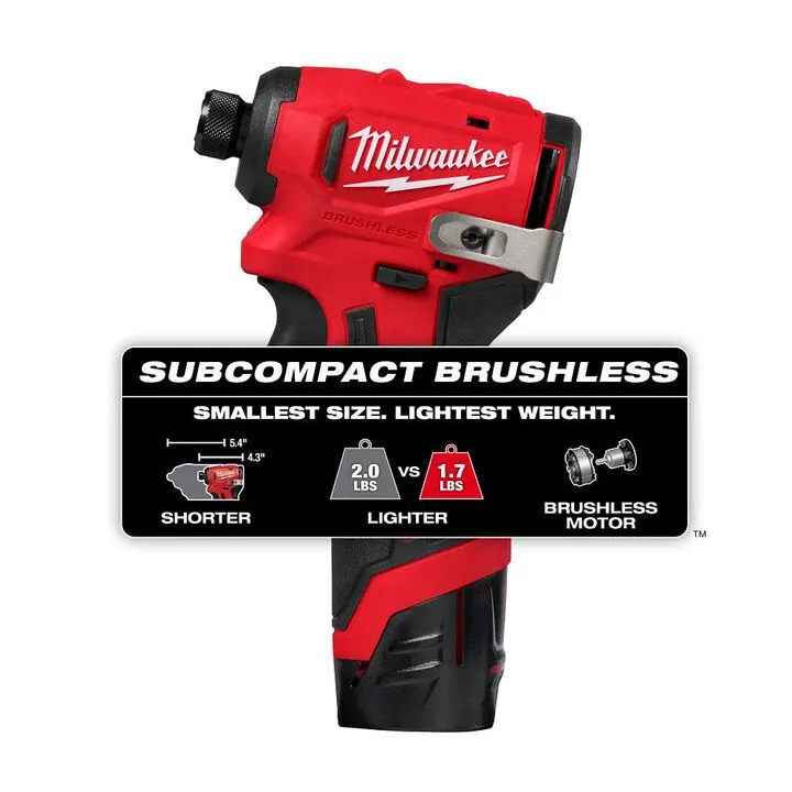 Milwaukee M12 Subcompact 1/4 Inch Hex Impact Driver Kit - Precision Performance Series 1