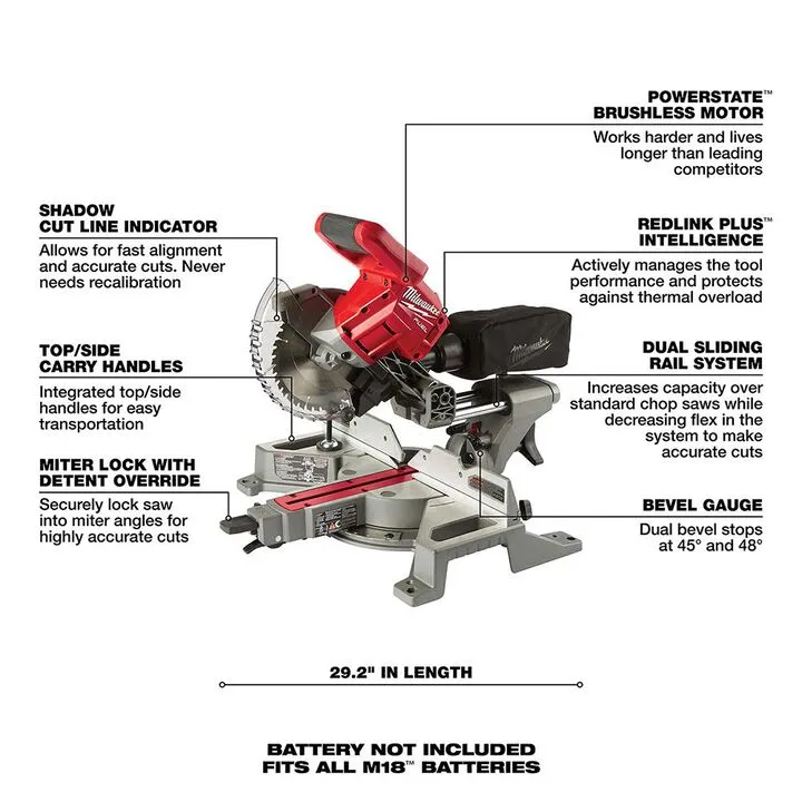 Milwaukee M18 FUEL 7-1/4 in. Dual Bevel Sliding Compound Miter Saw (Bare Tool) 2
