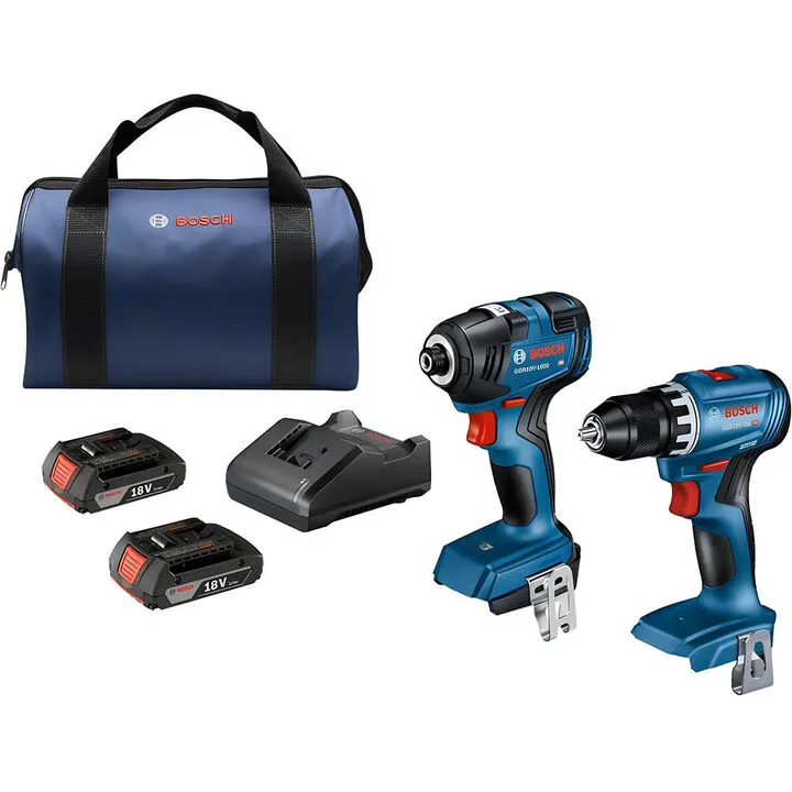 Bosch 18V 2-Tool Combo Kit: GDR18V-1800 Impact Driver & GSR18V-400 Drill/Driver with 2x 2Ah Batteries