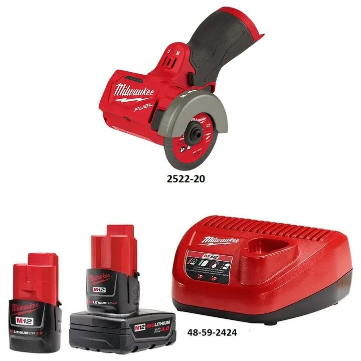 Milwaukee M12 3-Inch Compact Cut-Off Tool Kit - Includes CP 2Ah & XC 4Ah Batteries 1