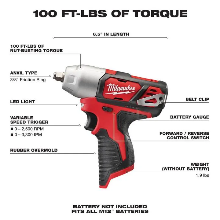 Milwaukee M12 3/8 in. Cordless Impact Wrench (Bare Tool) 1