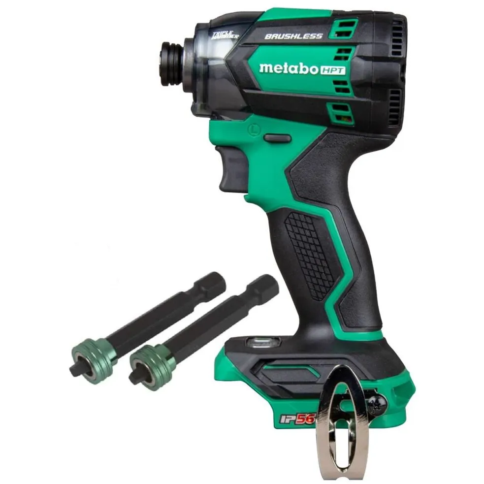 Metabo HPT 18V MultiVolt Triple Hammer Impact Driver (Bare Tool) with 2-Pack No. 2 Square Magnetic Driver Bits