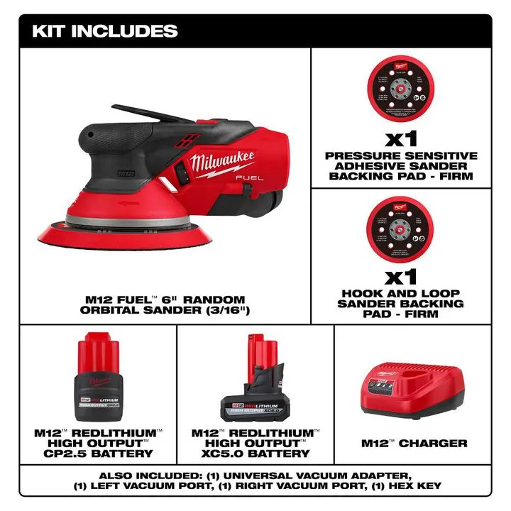 Milwaukee M12 FUEL 6" Random Orbital Sander Kit (3/16") - Professional Performance Edition 1