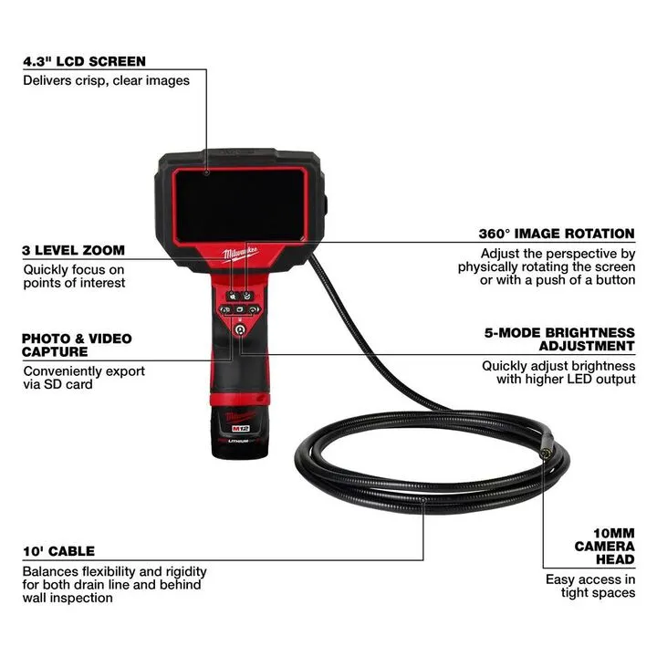 Milwaukee M12 M-Spector 360 10' Inspection Camera Kit - Professional Diagnostic Solution 2