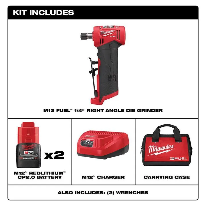 Milwaukee M12 FUEL Right Angle Die Grinder 2-Battery Kit - Professional Grade Cordless Precision 1
