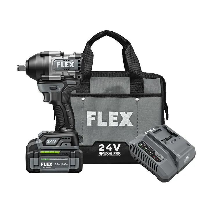 FLEX 24V Cordless 1/2 Inch Mid Torque Impact Wrench Kit - Professional Grade Performance 1