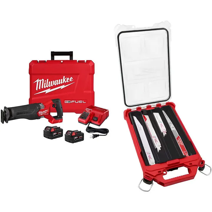 Milwaukee M18 Cordless Reciprocating Saw Bundle - Includes (2) XC5.0 Batteries & 15-Piece Blade Packout Kit