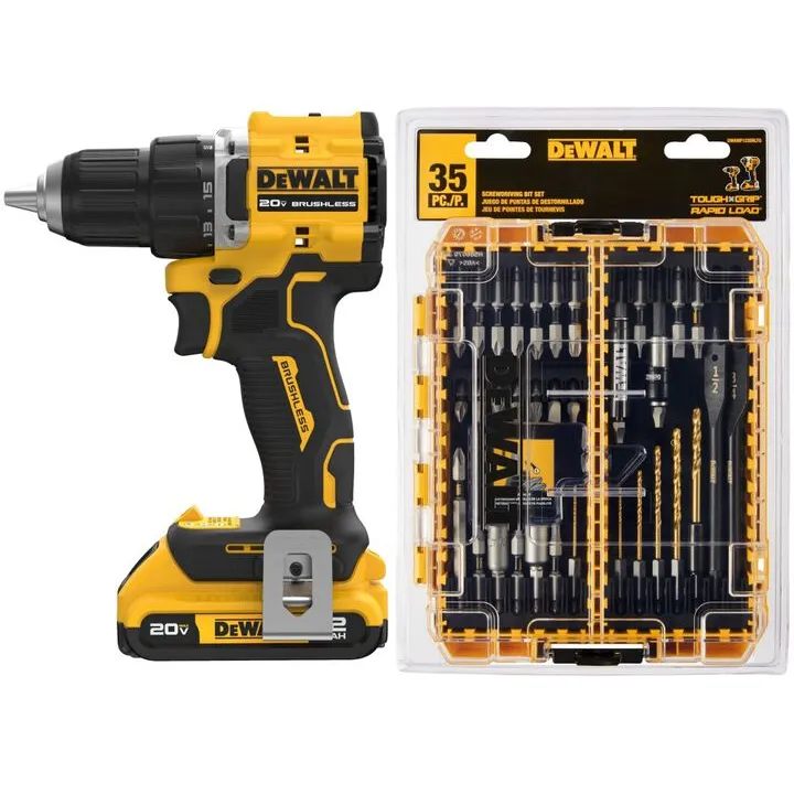 DEWALT ATOMIC 20V MAX Brushless 1/2 Inch Drill Driver Kit & Rapid Load Accessory Set