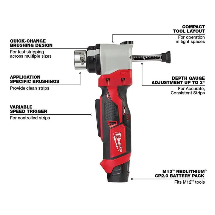 Milwaukee M12 Cordless Cable Stripper Kit for Al THHN / XHHW Cables 3