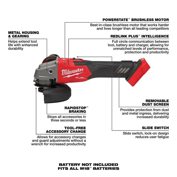 Milwaukee M18 FUEL 18V Brushless 5-Inch Angle Grinder with Rapid Stop Braking Technology (Tool Only) 2
