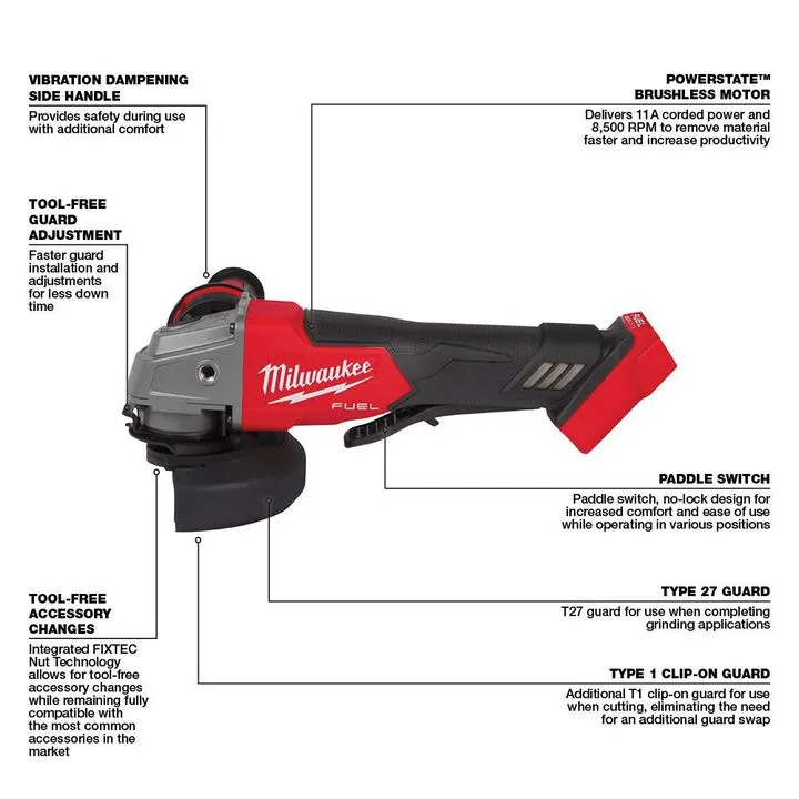 Milwaukee M18 FUEL 4-1/2 inch / 5 inch Grinder Paddle Switch (Reconditioned - Bare Tool) 2