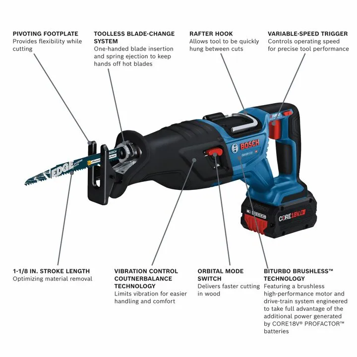 Bosch 18V 1-1/8 Inch Reciprocating Saw Kit - Professional Reconditioned Series 1