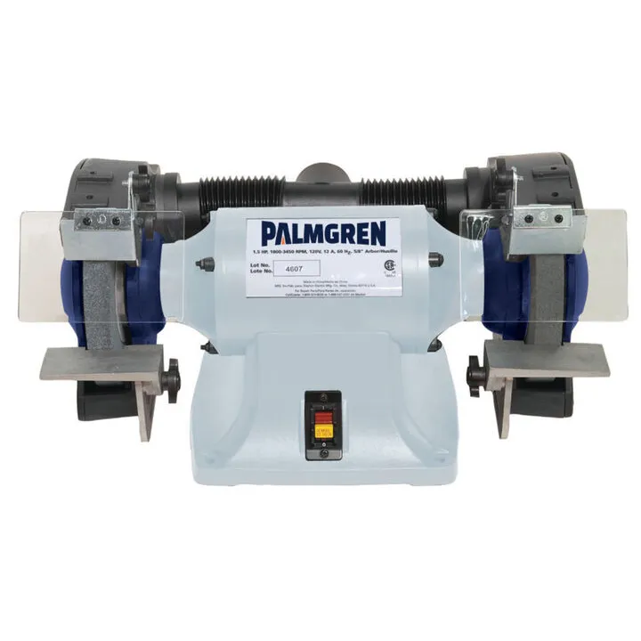 Palmgren 8-Inch 3-Phase Industrial Bench Grinder with Integrated Dust Collection