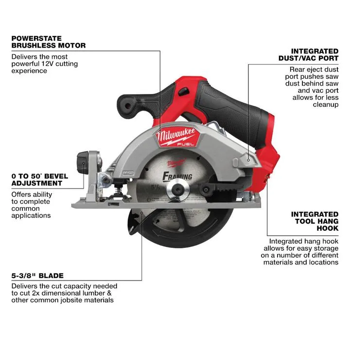 Milwaukee M12 FUEL 5-3/8 Inch Circular Saw (Bare Tool) 2