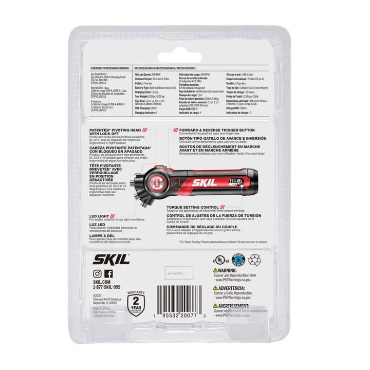 SKIL Twist 2.0 4V Rechargeable Cordless Screwdriver with 2pc Bit Kit 5