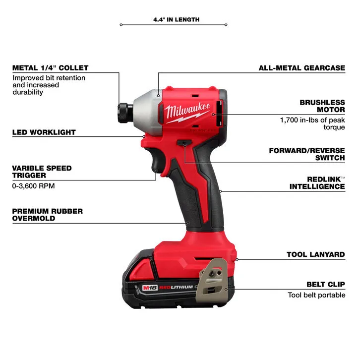 Milwaukee M18 Compact Brushless 1/4 Inch Hex Impact Driver Kit - Professional Grade Performance 3