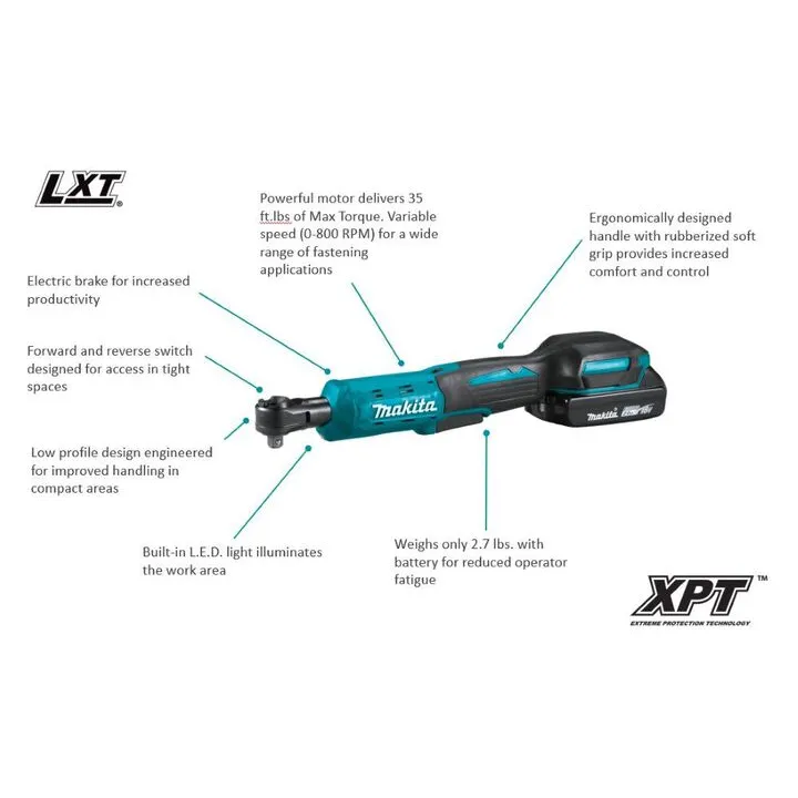Makita 18V LXT Cordless 3/8in & 1/4in Square Drive Ratchet Kit 1