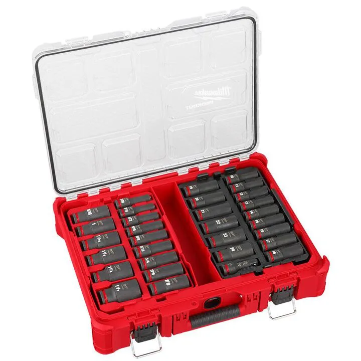 Milwaukee M18 FUEL 1/2 Inch High Torque Impact Wrench & 31PC SHOCKWAVE Impact Duty Socket Set with PACKOUT 2