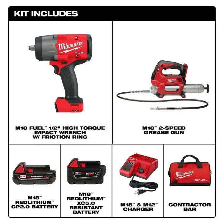 Milwaukee M18 FUEL 1/2in High-Torque Impact Wrench & Grease Gun Combo Kit 1