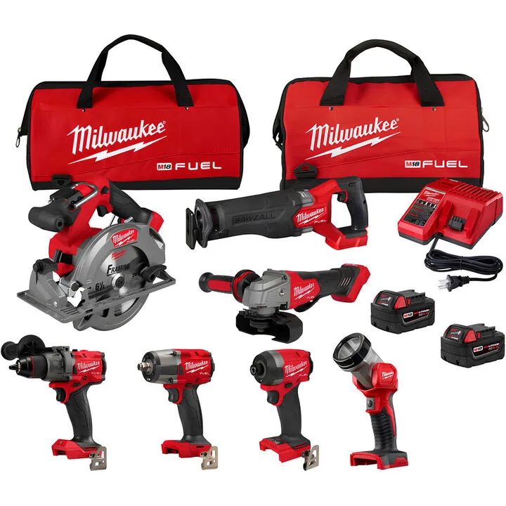 Milwaukee M18 7-Tool Combo Kit with (2) REDLITHIUM XC5.0 Battery Pack Bundle 13