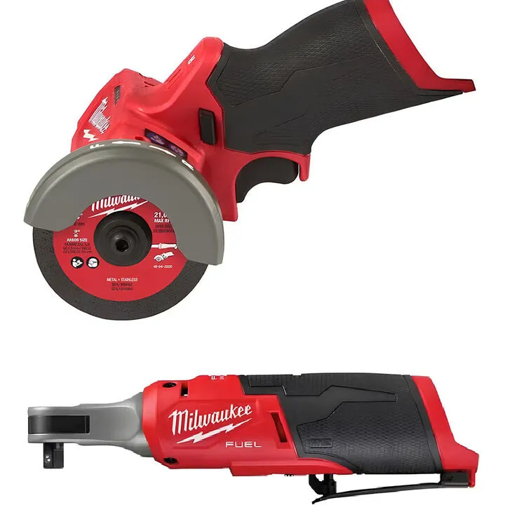 Milwaukee M12 3-Inch Compact Cut Off Tool and 3/8-Inch High-Speed Ratchet Bundle (Bare Tool)