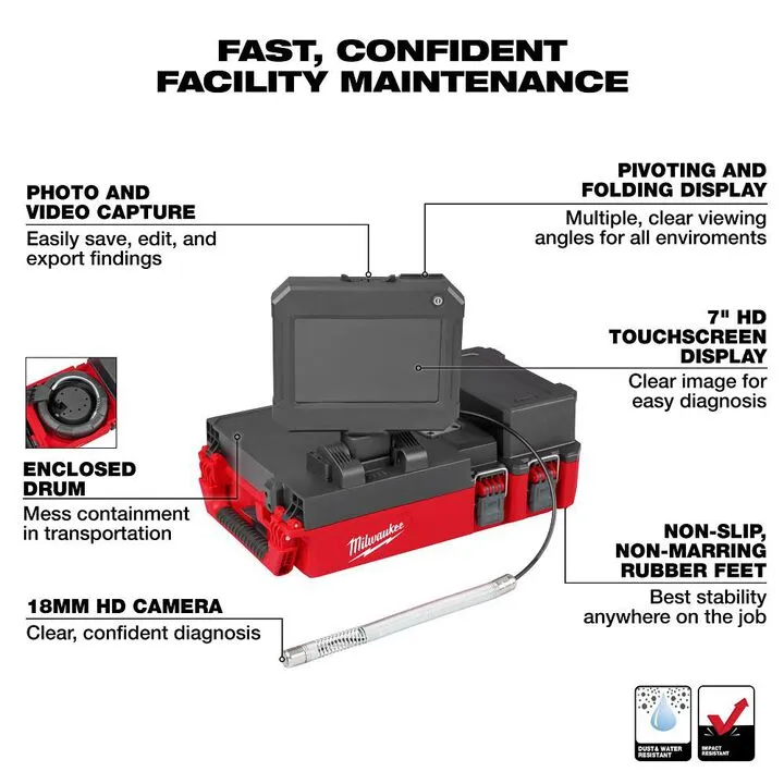 Milwaukee M12 75ft Drain Camera & AIRSNAKE Drain Cleaning Kit with PACKOUT Integration 2